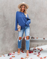 This Time Around gerippter Dolman-Pullover - Kobaltblau